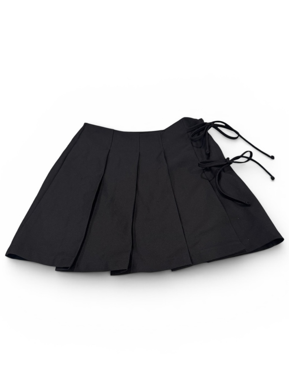 Black Pleated Mini Skirt with Side Tie